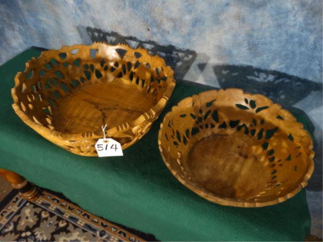 Hand Carved Wood Baskets with African Animals: (2 x $) One Basket is a little larger than the other. African Sable, Lion, Elephant, and Rhino are carved along the sides on each one. These Baskets or large Bowls would be good for holding fruits as 