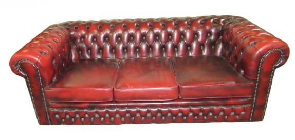 English Chesterfield Oxblood Leather 3-Seat Sofa (1 of 9)