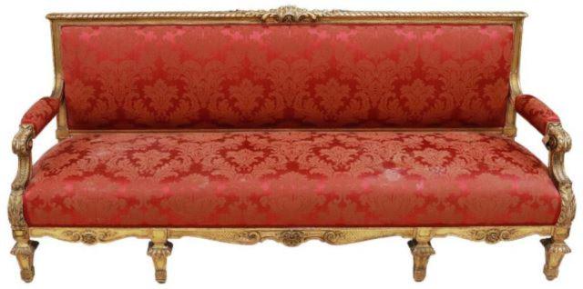French Giltwood Damask Upholstered Sofa Settee (1 of 10)