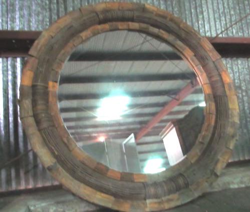 Incredible Round Wall Mirror w/ Wood Accents: 65" W x 4" D