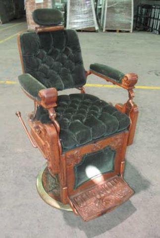 Theo A. Kochs Company "The Kandle" Barber Chair: Very Rare! This chair is in outstanding condition for it's age. Oak, copper covered brass & upholstered seat. Hydraulic mechanism. Shows some wear with missing detail wood work. This is an extremely h