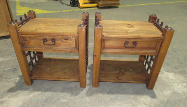 Pair of Rustic Pine & Iron Bedside Tables (1 of 2)
