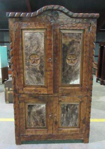 Rustic Pine Armoire w/ Cowhide Details (1 of 5)