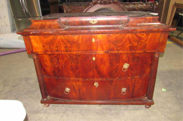 Antique Chest: No keys, no mirror, top drawer is stuck, general wear and tear based on age and use. 51-1/2" W x 24-1/8" D x 39" H; Please review photos for any wear, tear, blemishes, etc.