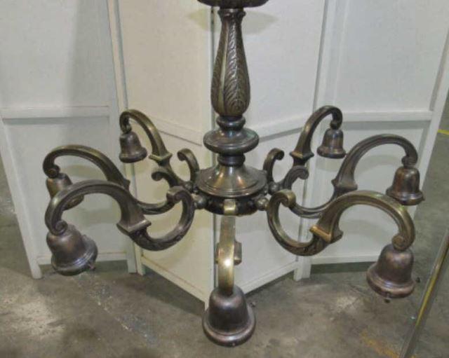 Brass Chandelier: Very HEAVY fixture, no globes/light covers