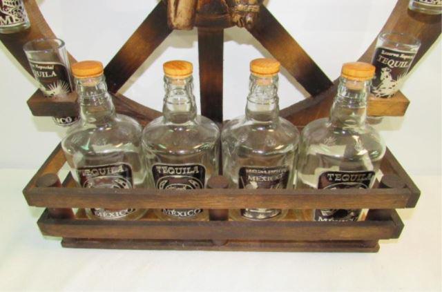 Wall Hanging Tequila Bottle Holder w/ (12) Shot: Glasses; never used