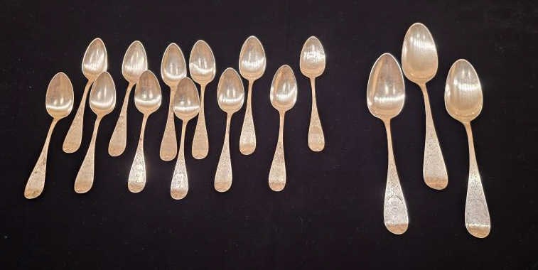 Hight & Fairfield Coin Silver Spoons: Engraved Handles w/ Monogram Engraved Initials; Coin Silver - 194g