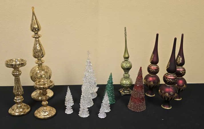 Glass Finial Obelisks, Blown Glass Candle Holders,: Clear Acrylic Lighted Trees