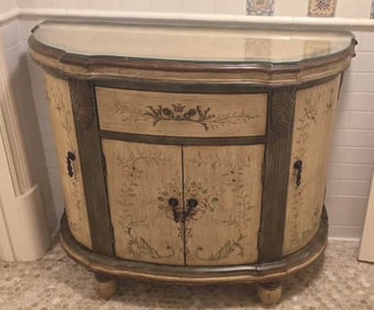Approx. 44" W x 18" D x 36-1/2" H. Features (2) Side Cabinets, Front Double Door Cabinet, (1)