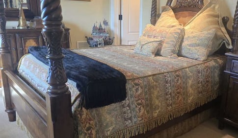 Coverlet, Bedskirt, Pillows, Bamboo Sheet, Queenm Size; Does NOT Include Black Throw on Bed