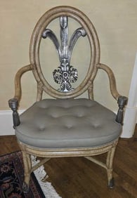 Bamboo & Pewter Armchair w/ Leather Seat