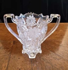 Victorian Era, Etched Daisy Design, Scallop Sawtooth Rim, Approx. 6-1/2" H