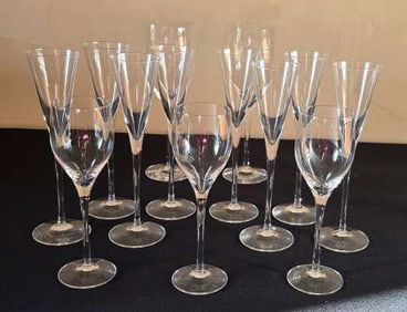 Swedish Mouth Blown Thin Crystal Aperitif & (2) Wine