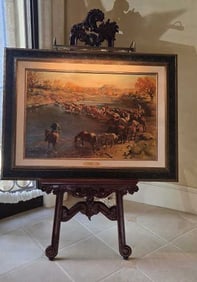 Oil on Board; Framed Size, Approx: 4' L x 3' W, Linen Matting, Custom Frame, Includes Easel; Easel
