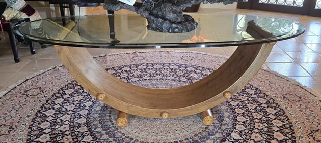 Oak & Walnut, Custom Built & Designed by Barton Jones. Approx. 81" L x 36" W x 28-1/2" H, 1/2" Thick
