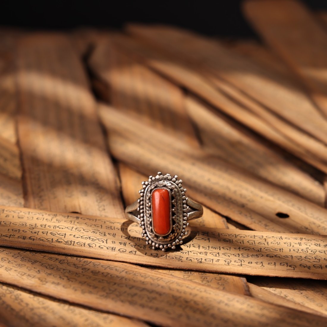 Tibetan Handicraft 925 Silver Inlaid Red Coral Ring (1 of 8)