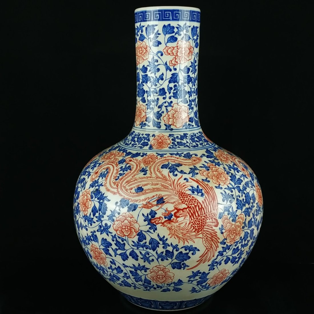 Blue and white underglaze red hand-painted phoenix pattern sky ball bottle (1 of 9)