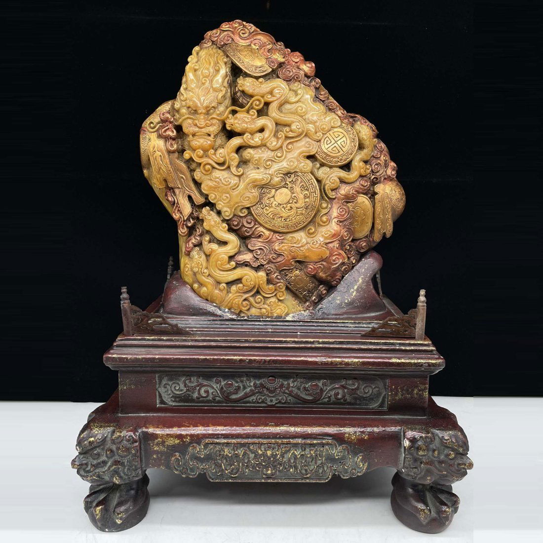 Wooden Box Treasures Tian Huangshi Carved and Painted Golden Dragon Presents Treasure Ornaments (1 of 9)