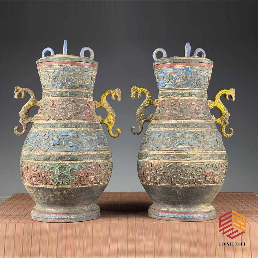 Warring States Period Bronze Painted Double Dragon Zun (1 of 9)