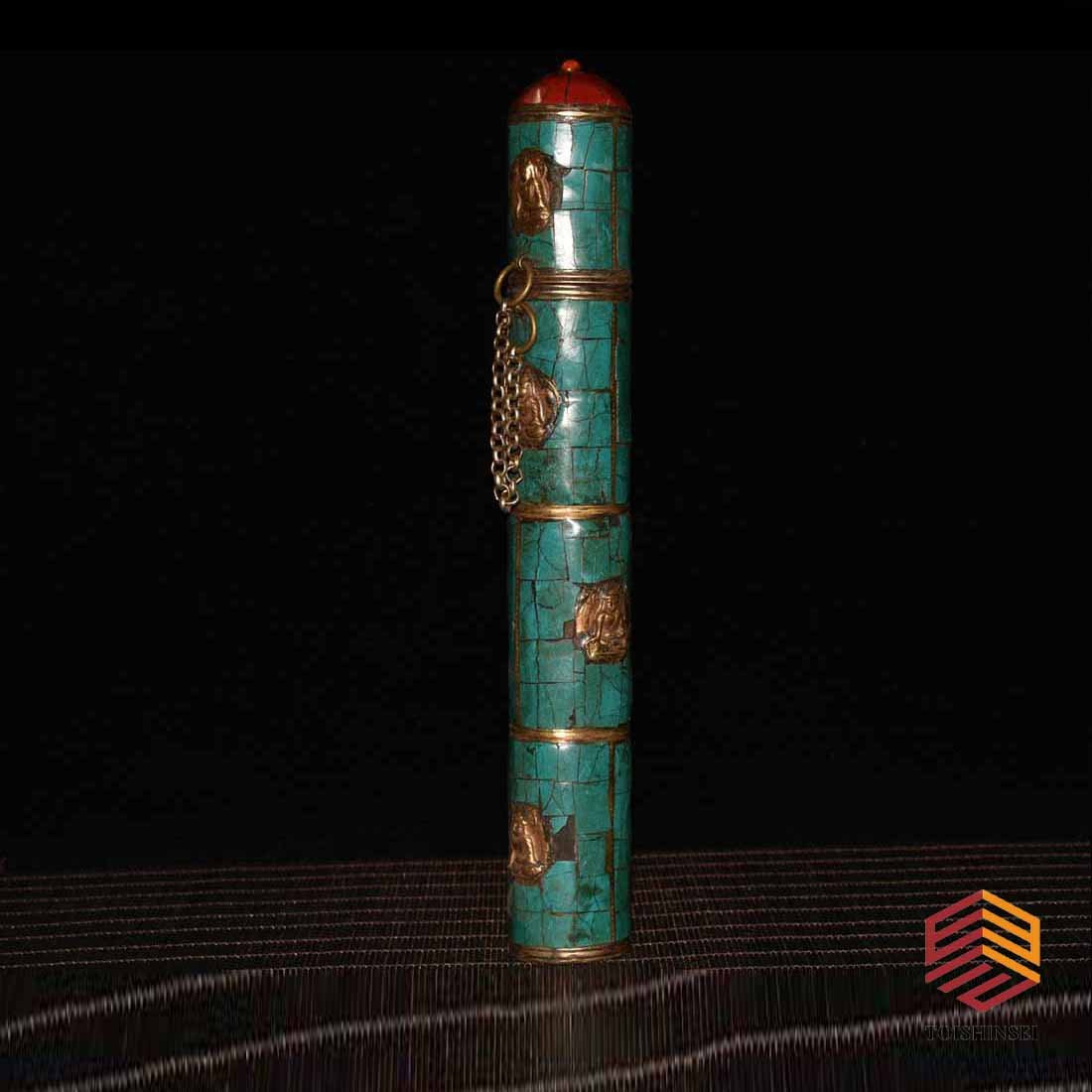 Pure copper inlaid turquoise incense stick ornament (1 of 6)