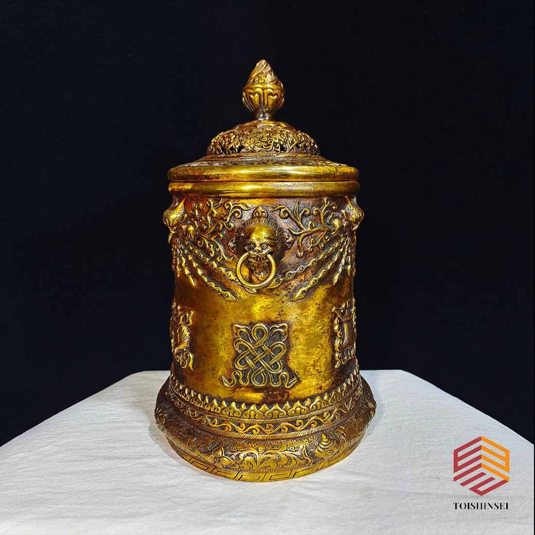 Gilt copper Buddhist scripture jar "Eight Auspicious Treasure Jar" Buddhist Eight Treasures (1 of 9)