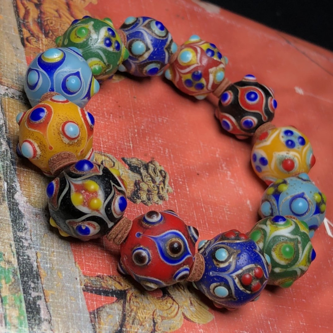 Old colored glaze dragonfly eye multi-treasure bracelet (1 of 9)