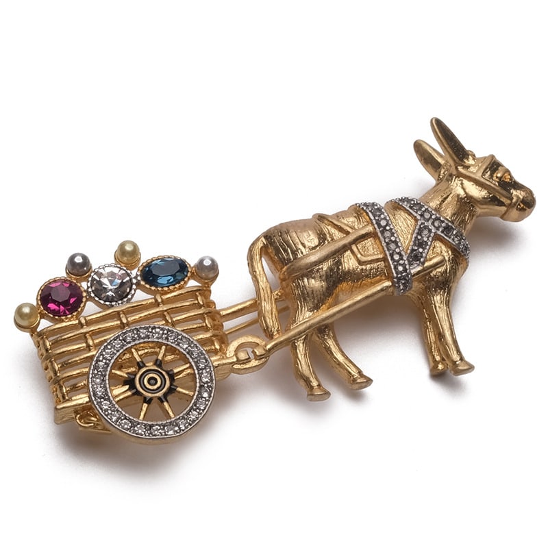 Western medieval vintage copper plated 18k gold carriage alloy rhinestone antique brooch (1 of 5)