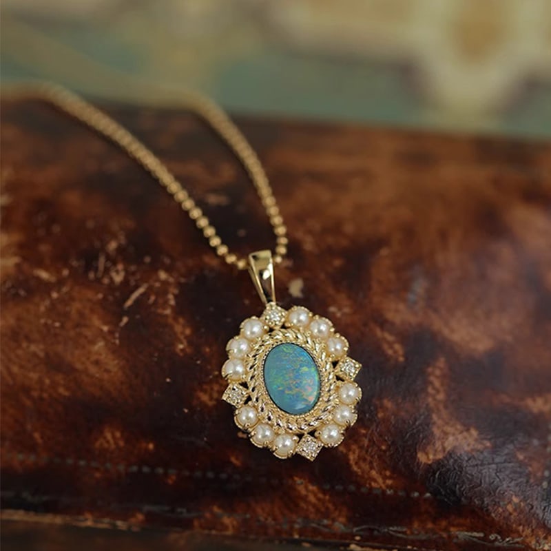 Australian Opal Pearl Pendant Necklace Sweater Chain Retro Versatile (1 of 4)