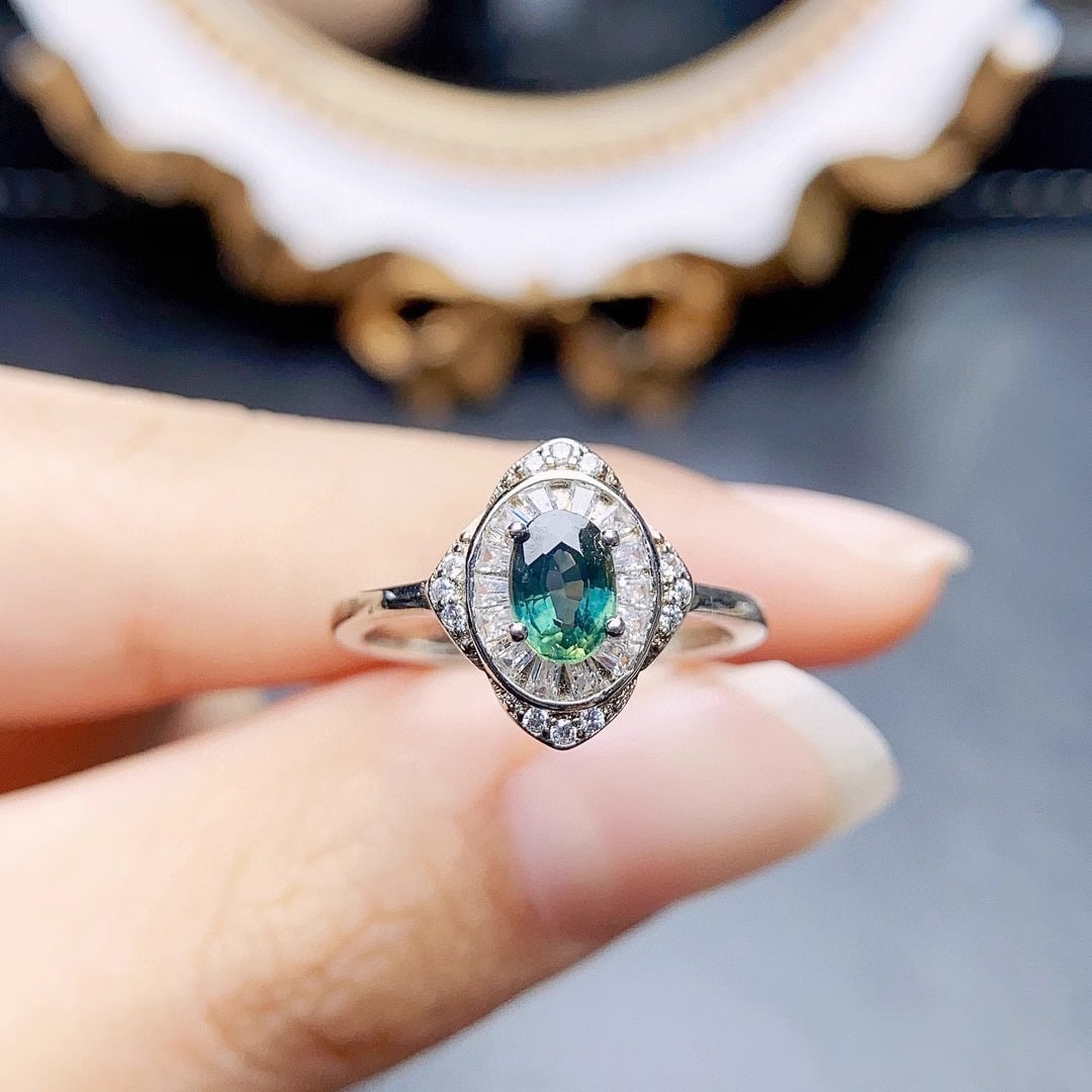 Natural sapphire ring, exquisitely inlaid with S925 silver (1 of 5)