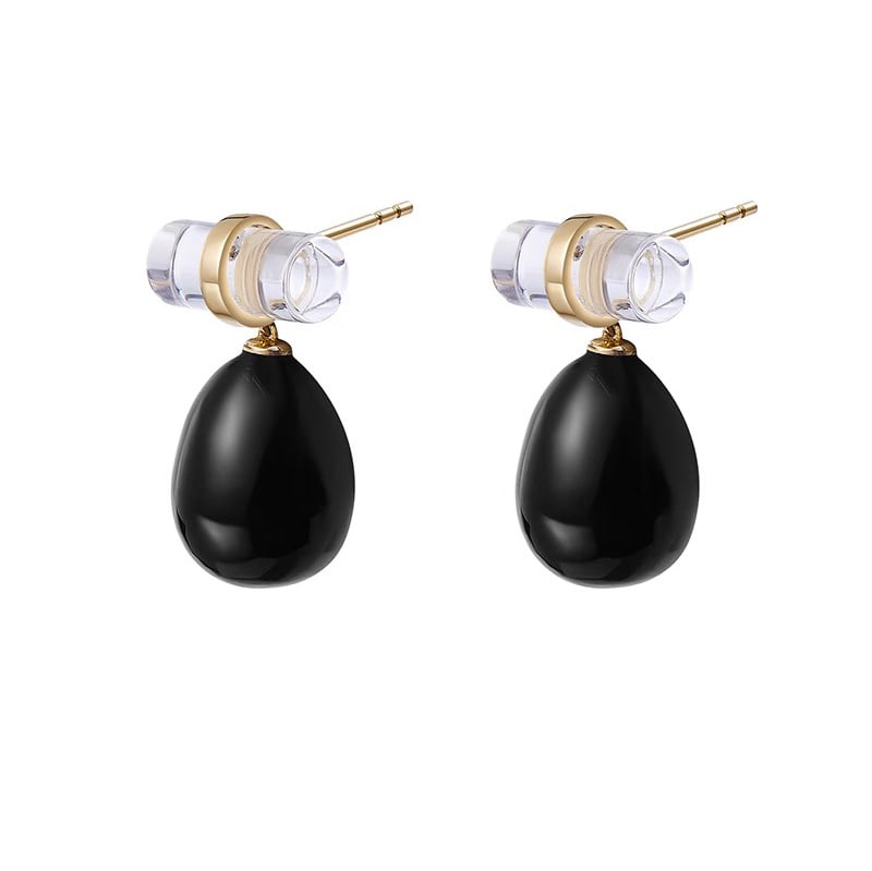 14k gold natural crystal drop black onyx pearl earrings (1 of 3)
