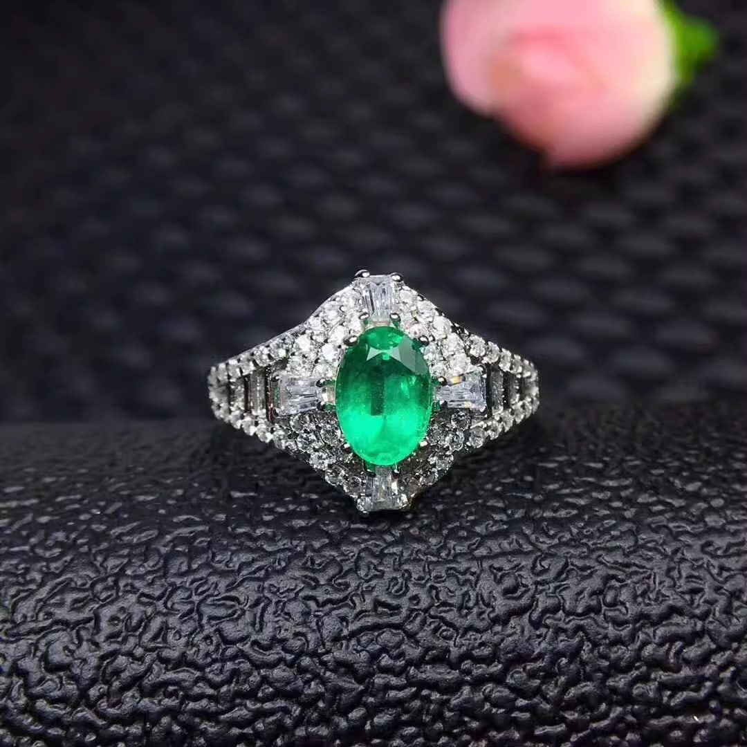 Natural emerald ring with live mouth design, fine emerald green, high clarity, S925 silver, fine (1 of 5)