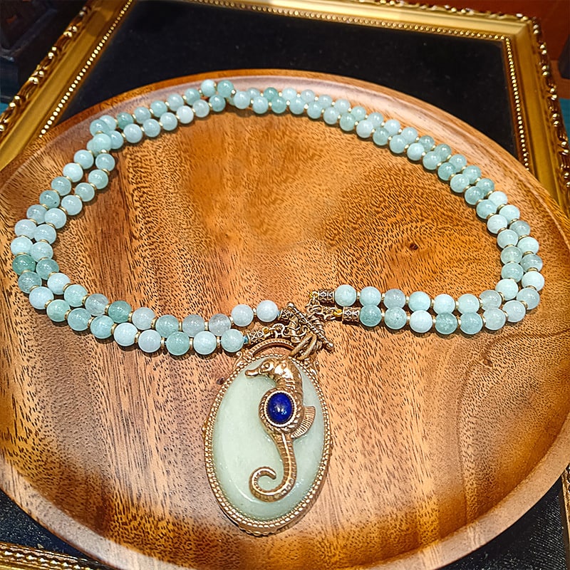 Fashion retro series two ways to wear seahorse pendant design natural stone beaded chain necklace (1 of 5)