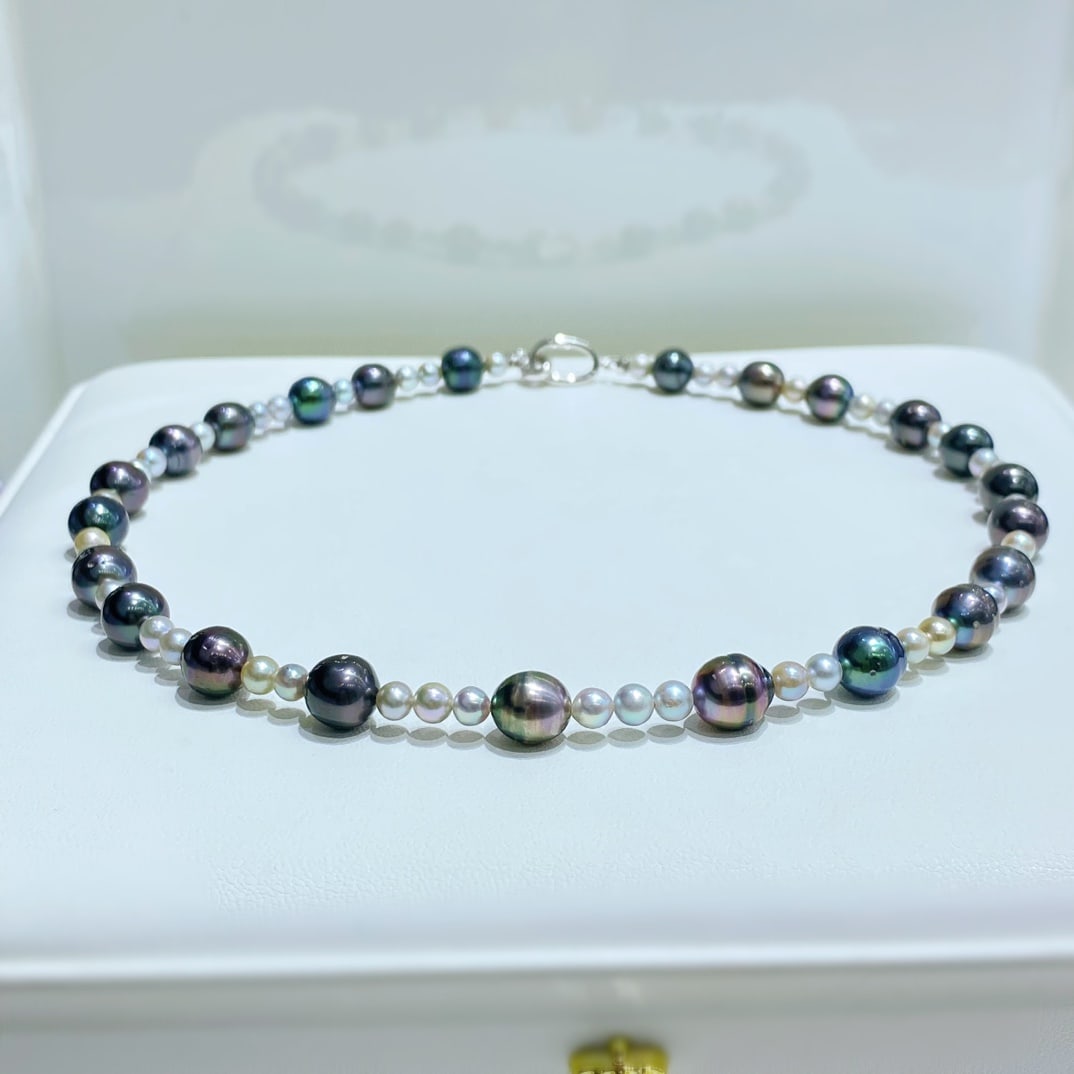 8-8.5 Tahitian + 4.5-5mm akoya necklace with sterling silver buckle (1 of 5)