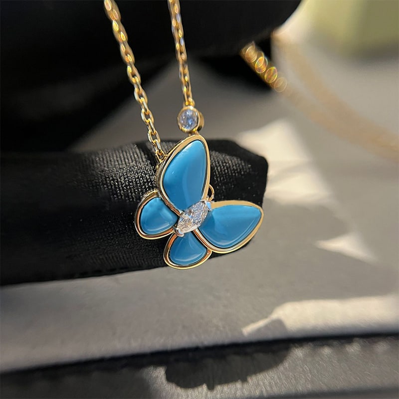 Natural turquoise butterfly necklace fashionable temperament clavicle chain (1 of 3)