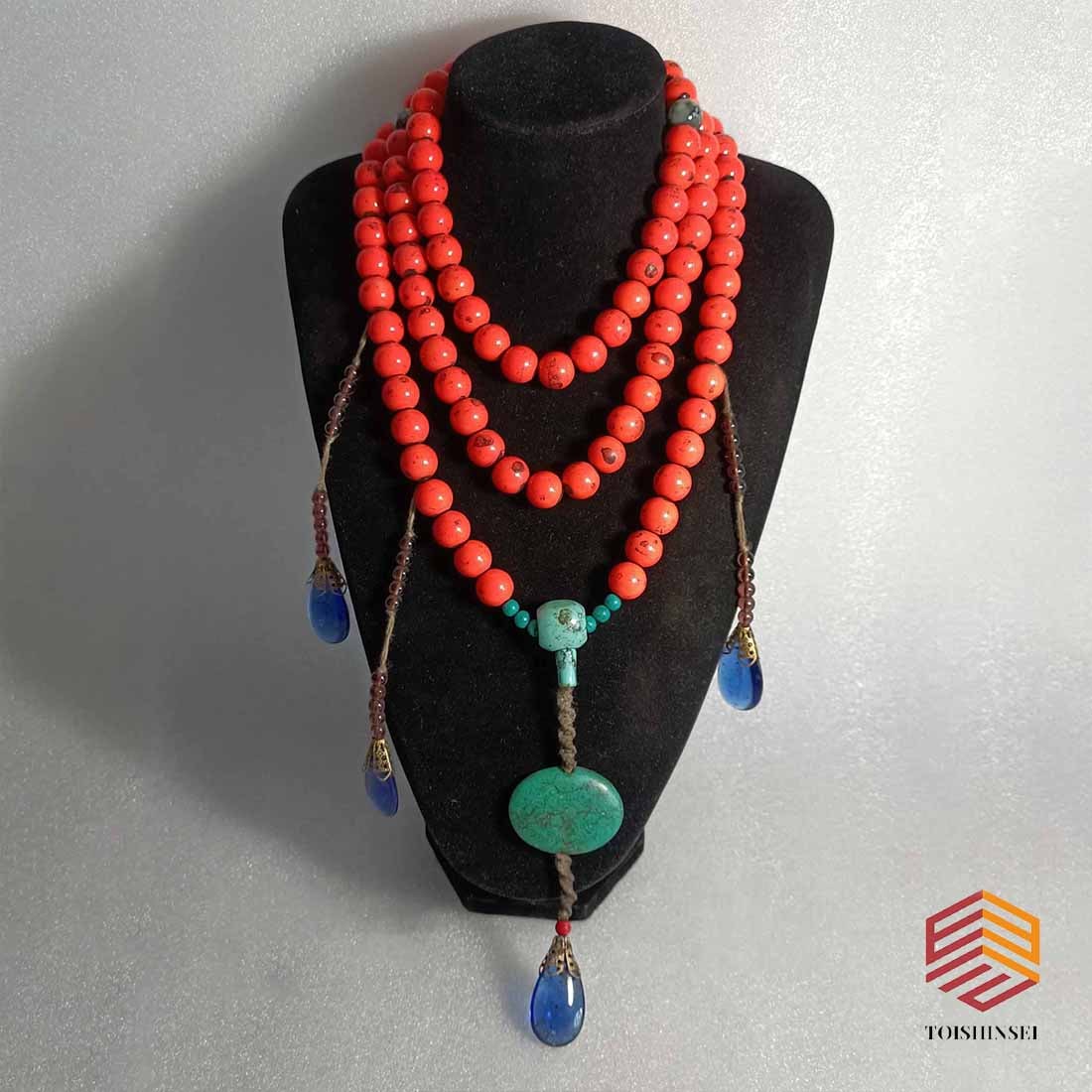 Qing Dynasty style red turquoise bead chain (1 of 9)