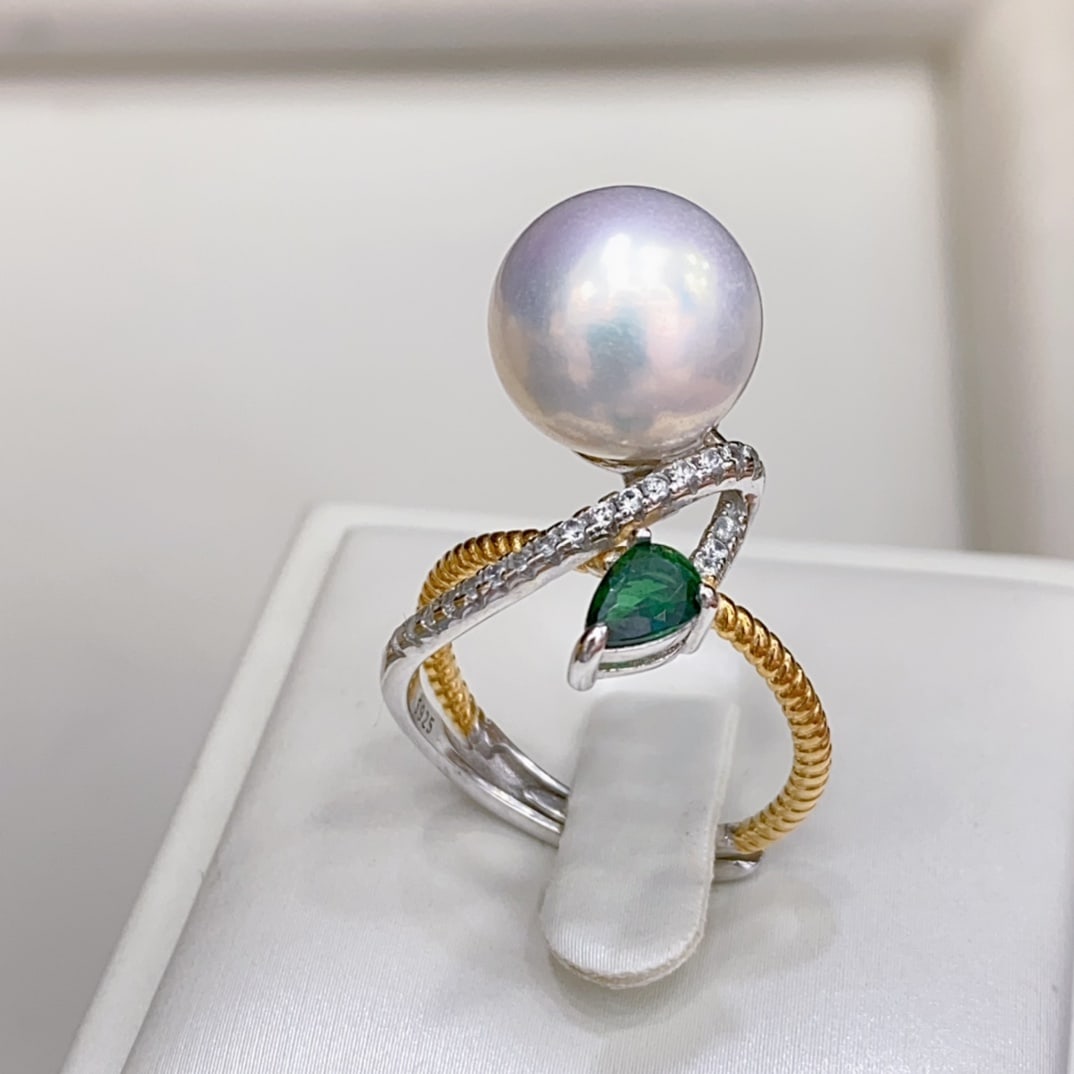 S925 sterling silver inlaid 11-12mm Edison pearl ring (1 of 4)