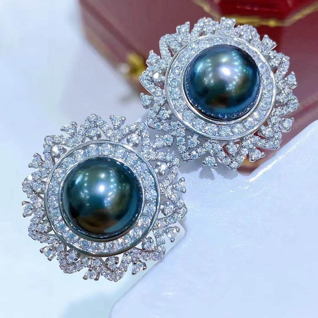 9-10mm black pearl earrings (1 of 6)