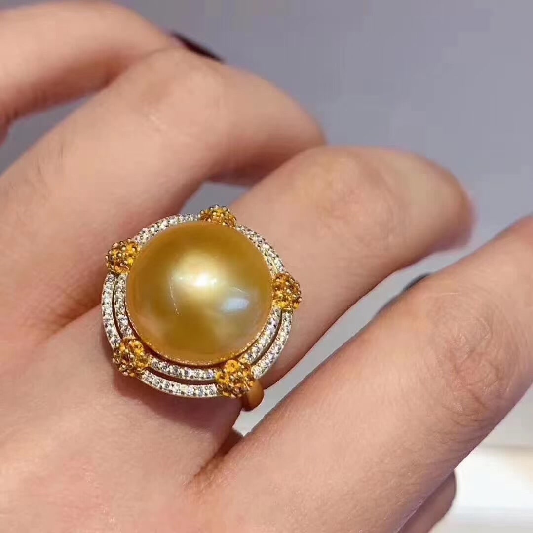 Rare natural original color South Sea gold pearl ring (1 of 4)