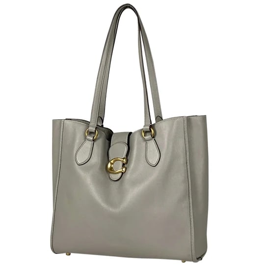 Coach Theotote Shoulder Bag Tote Bag Leather Light Gray CA114 Women's [Second-hand]: Width about 36 cm Height about 33 cm Depth about 11 cm Material: Leather Color: Light gray Comments: [Overall] Deformation, household odor, wear, scratches, wrinkles, dirt [Interior] Fuzzing, dents, f