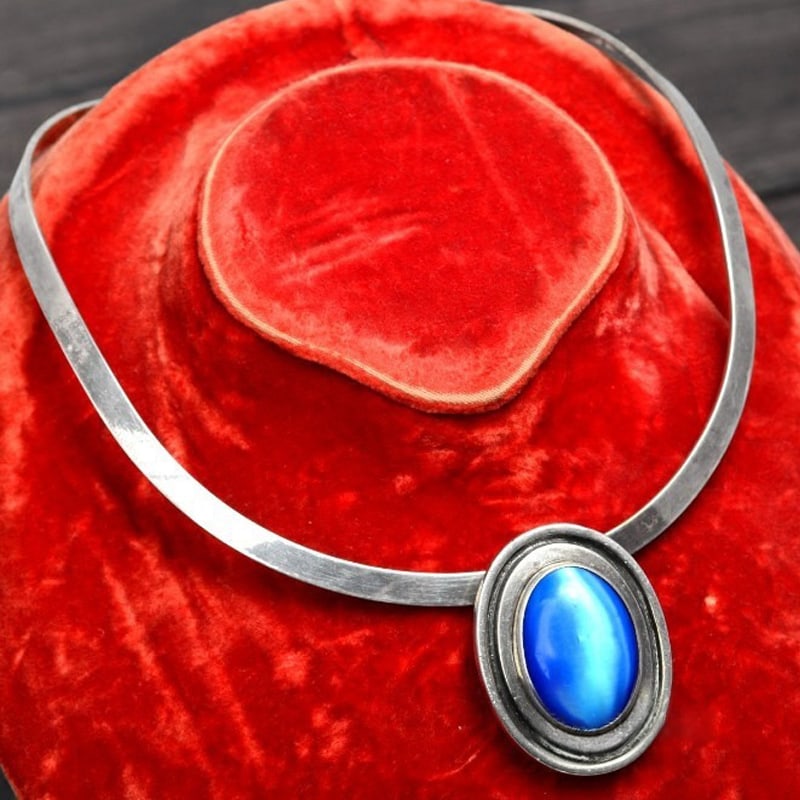 Mexican handcrafted old silver and antique blue glass necklace (1 of 5)