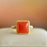 925 silver inlaid red agate small square ring