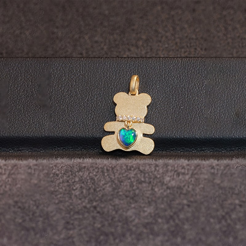 18k gold natural Australian opal bear pendant necklace (1 of 2)
