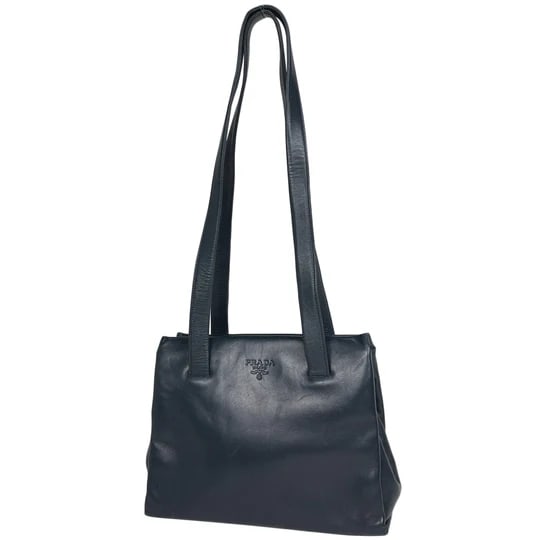 Prada Logo Tote Shoulder Bag Tote Leather Navy Women [Secondhand]: Prada Logo Tote Shoulder Bag Tote Bag Leather Navy Women [Second-hand] Because it is a second-hand product, it is not verified and cannot be returned or exchanged Width Approximately 28 cm Height Appr