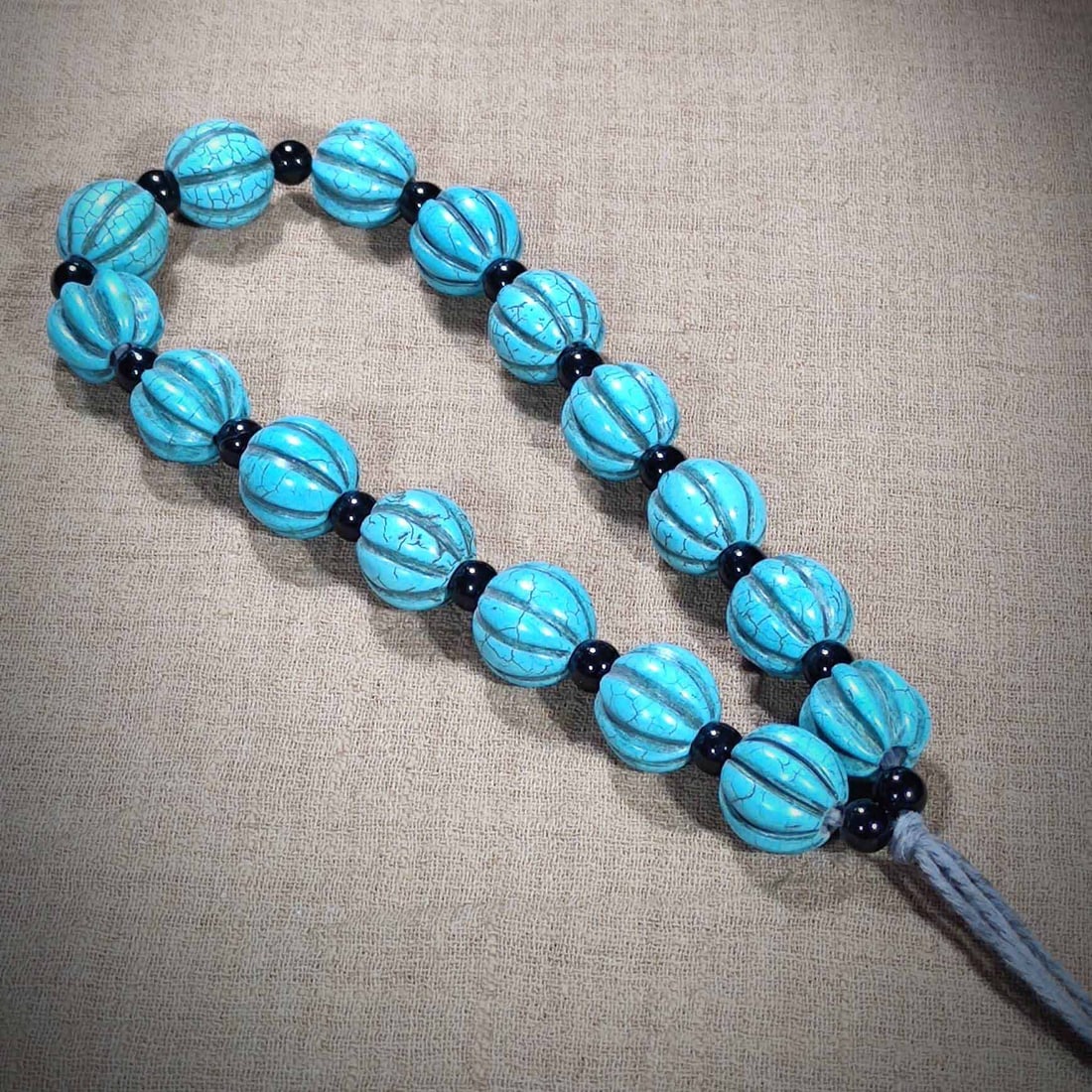 Qing styel turquoise handheld melon ribbed turquoise beads (1 of 6)