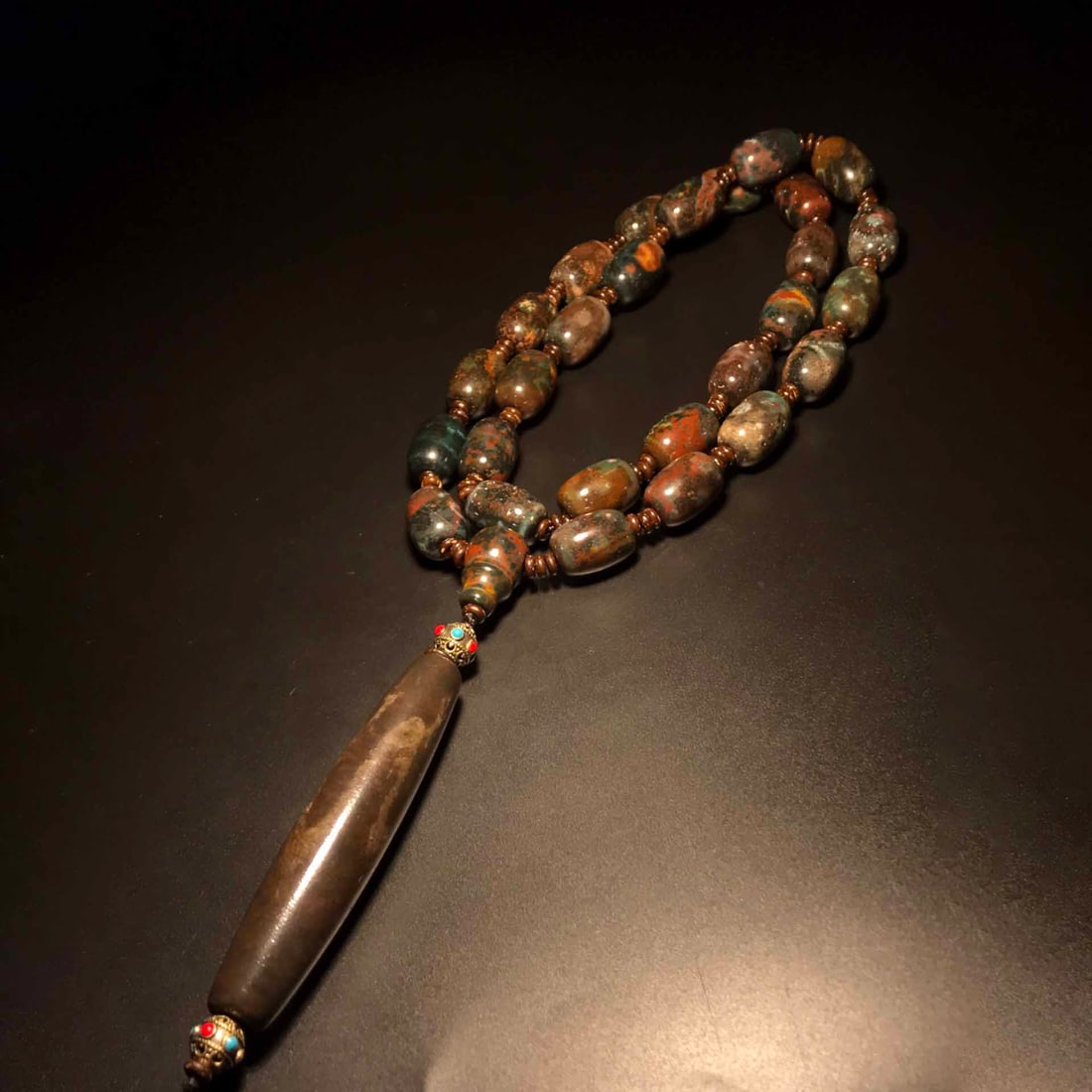 Old agate Zhangxiong Duobao with five-clawed dragon Zhangxiong Dzi bead necklace hand-held (1 of 10)