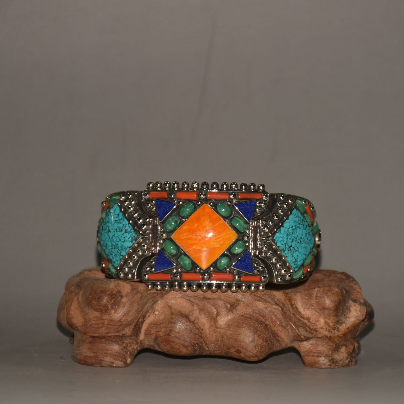 White copper inlaid turquoise lapis lazuli ruby ??bracelet ornament (1 of 9)