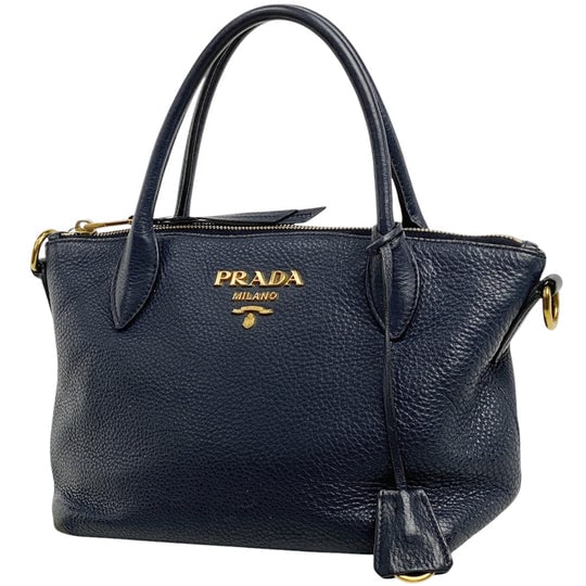 Prada Logo Tote 2 Way Shoulder Bag Leather Navy Womens [Used]: Prada Logo Tote 2 Ways Shoulder Bag Handbag Leather Navy Women [Used] Because it is a second-hand product, it is not verified and cannot be returned or exchanged. Width Approximately 22 cm Height Appr