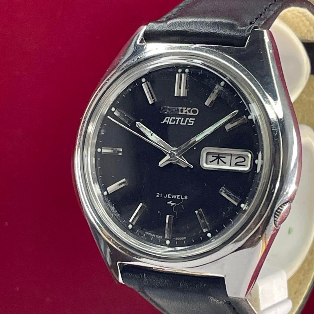 未使用 70s SEIKO AUTOMATIC 21石 ブラックダイヤル 腕時計 70s Seiko Acutus Windshield Genuine New Automatic 21 Jewels