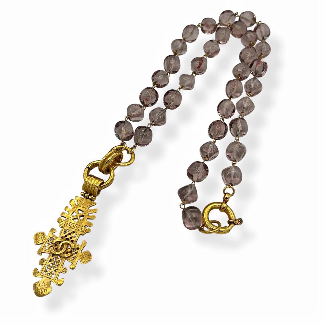 CHANEL Coco Mark Cross Gemstone Long Necklace 94P [Second-hand]: CHANEL Coco Mark Cross Gemstone Long Necklace 94P [Second-hand] Because it is a second-hand product, it has not been verified and cannot be returned or exchanged. [Size: Approximately] Top: 10cm x 4cm