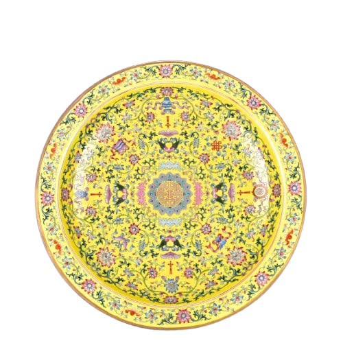 Old collection of Qing style Yongzheng yellow ground enamel eight treasures pattern plate (1 of 9)